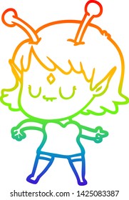 dibujo de una chica alienígena con gradiente de arco iris
