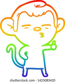 rainbow gradient line drawing of a cartoon suspicious monkey