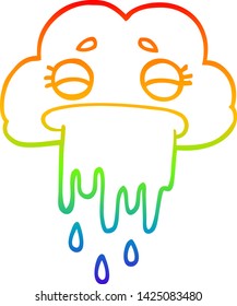 dibujo de la línea de gradiente de arco iris de una nube de lluvia de dibujos animados