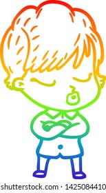 rainbow gradient line drawing of a cartoon woman with eyes shut