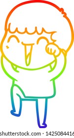 dibujo de una línea de gradiente de arco iris de un hombre feliz con dibujos animados