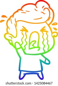 rainbow gradient line drawing of a cartoon crying man