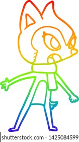 dibujo de la línea de gradiente del arcoiris de un chipmunk de dibujos animados con bufanda