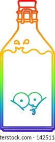 rainbow gradient line drawing of a cartoon old bottle