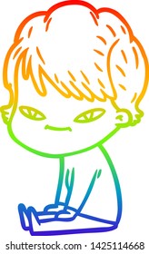 rainbow gradient line drawing of a cartoon happy woman