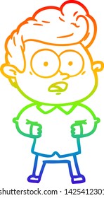rainbow gradient line drawing of a cartoon staring man