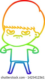rainbow gradient line drawing of a cartoon angry boy