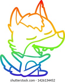 rainbow gradient line drawing of a cartoon wolf laughing