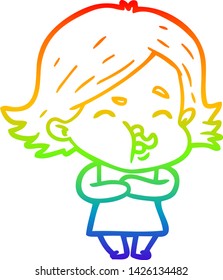 rainbow gradient line drawing of a cartoon girl pulling face