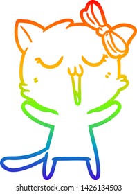 rainbow gradient line drawing of a cartoon cat