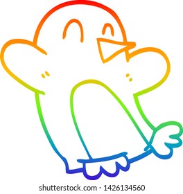 rainbow gradient line drawing of a cartoon christmas penguin