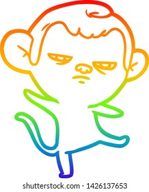 rainbow gradient line drawing of a cartoon annoyed monkey
