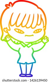 desenho de linha de gradiente arco-íris de uma mulher de desenho animado