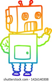 dibujo de línea de gradiente de arco iris de un robot de dibujos animados