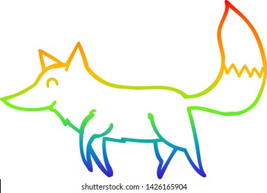 rainbow gradient line drawing of a cartoon wolf
