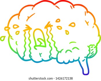 dibujo de una línea de gradiente de arco iris de un llanto de cerebro de caricatura