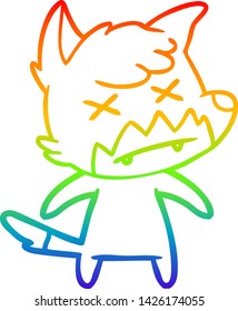 rainbow gradient line drawing of a cartoon dead fox