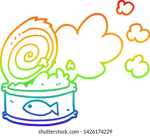dibujo de la línea de gradiente de arcoiris de una lata humeante de peces