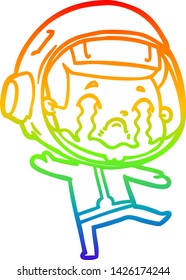rainbow gradient line drawing of a cartoon crying astronaut