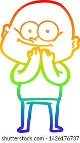 rainbow gradient line drawing of a cartoon bald man staring