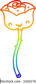 rainbow gradient line drawing of a cartoon rose