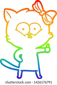 dibujo de una línea de gradiente de arco iris de un gato de dibujos animados