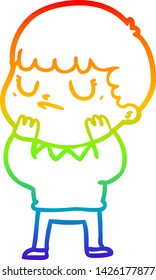 dibujo de una línea de gradiente de arco iris de un niño gruñón de caricatura