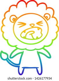 rainbow gradient line drawing of a cartoon angry lion