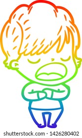 dibujo de una caricatura de una mujer hablando en gradiente de arco iris