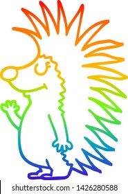 rainbow gradient line drawing of a cartoon spiky hedgehog