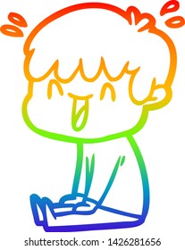 dibujo de una línea de gradiente de arco iris de un niño riéndose de caricatura