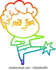 Regenbogen-Farbverlauf-Linie Zeichnung eines Cartoon wütenden Mann