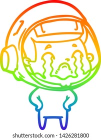 desenho da linha de gradiente do arco-íris de um astronauta chorando de desenho animado