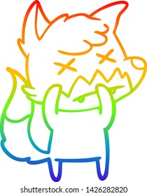 dibujo de una línea de degradado de arco iris de un zorro muerto de dibujos animados