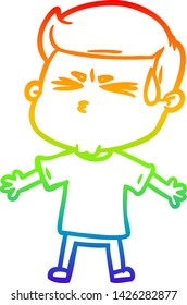 rainbow gradient line drawing of a cartoon man sweating
