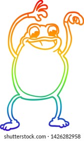 dibujo de línea de gradiente de arco iris de una rana de dibujos animados