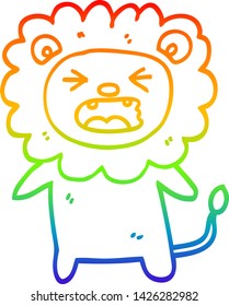 rainbow gradient line drawing of a cartoon roaring lion