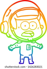 rainbow gradient line drawing of a cartoon surprised astronaut