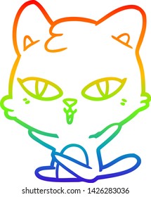 rainbow gradient line drawing of a cartoon cat