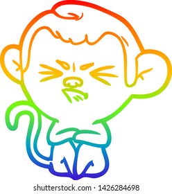 rainbow gradient line drawing of a cartoon annoyed monkey
