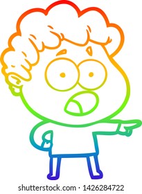 dibujo de una línea de gradiente de arcoiris de un hombre de dibujos animados que jadea con sorpresa