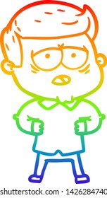 dibujo de una línea de gradiente de arco iris de un hombre cansado de la caricatura