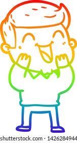 dibujo de una línea de gradiente de arco iris de un hombre de caricatura riendo