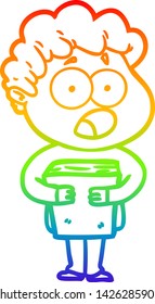 rainbow gradient line drawing of a cartoon man gasping in surprise