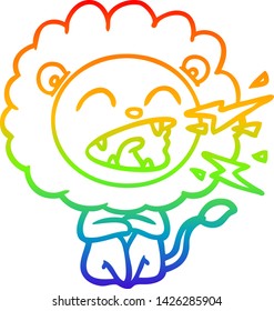 rainbow gradient line drawing of a cartoon roaring lion