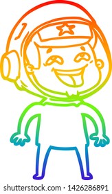 rainbow gradient line drawing of a cartoon laughing astronaut