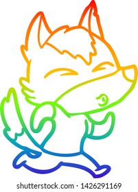 rainbow gradient line drawing of a cartoon wolf running