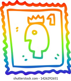 rainbow gradient line drawing of a cartoon stamp with royal head