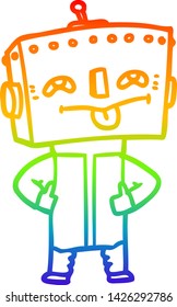 rainbow gradient line drawing of a cartoon robot