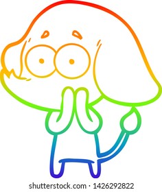 dibujo de una línea de gradiente de arco iris de un elefante inseguro de la caricatura